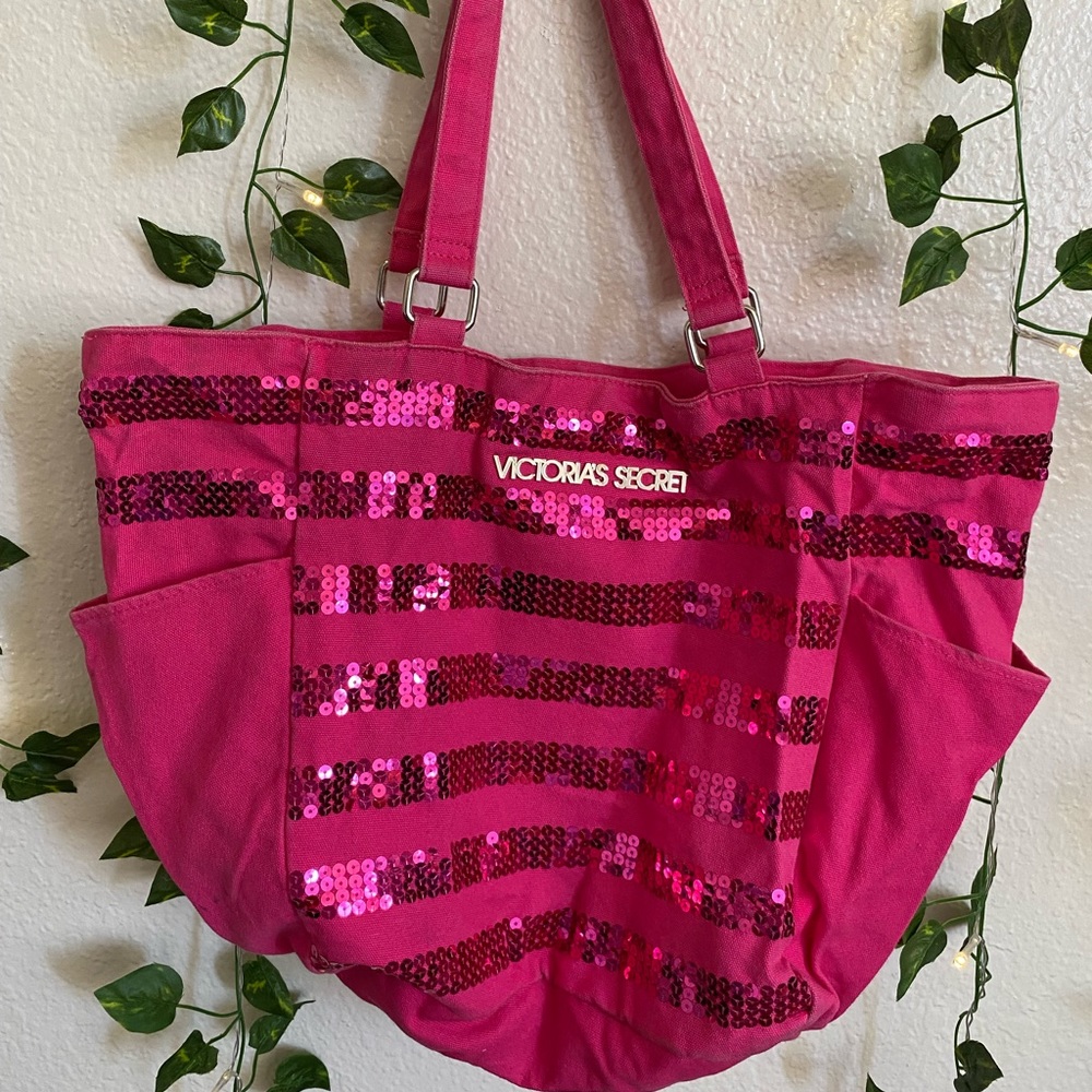 Victoria secret hot pink tote sparkles